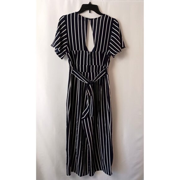 Crystal Sky Jumpsuit Black White Striped Size 9 Open Back Tie Cropped - Picture 7 of 8